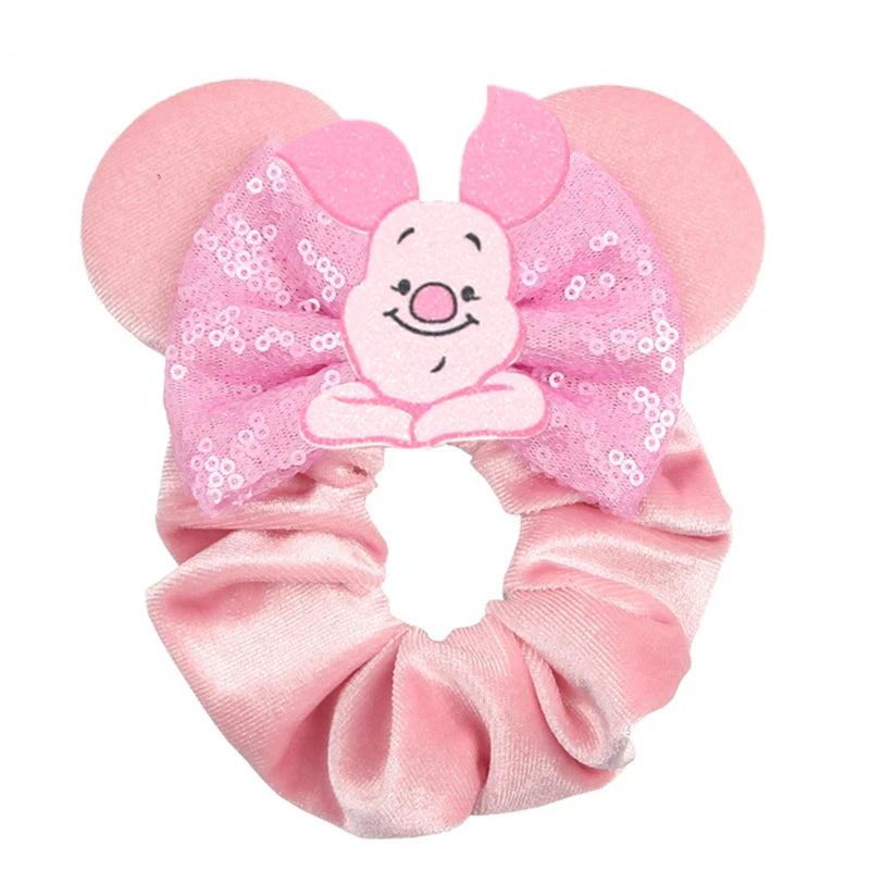 Disney Mouse Ears Velvet Scrunchies Hairband Women Elastic Ponytail Holder Girls Sequin Bow 2023 Kids Party DIY Hair Accessories