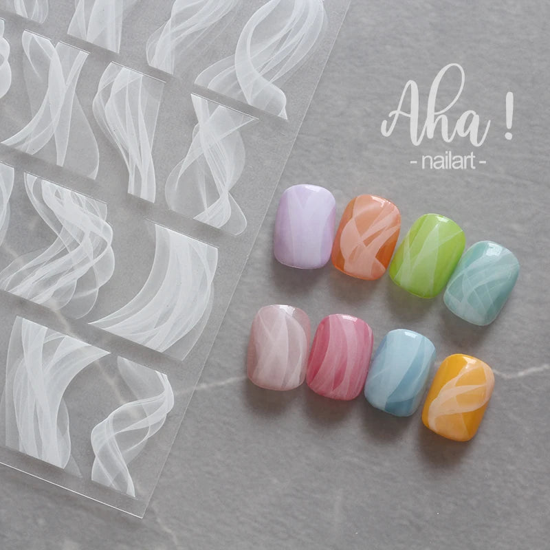 Rose Flower Nail Stickers White Black Silk Ribbon Nail Decal Slider for DIY Nail Decoration 3D Aha Series Manicure Accessories