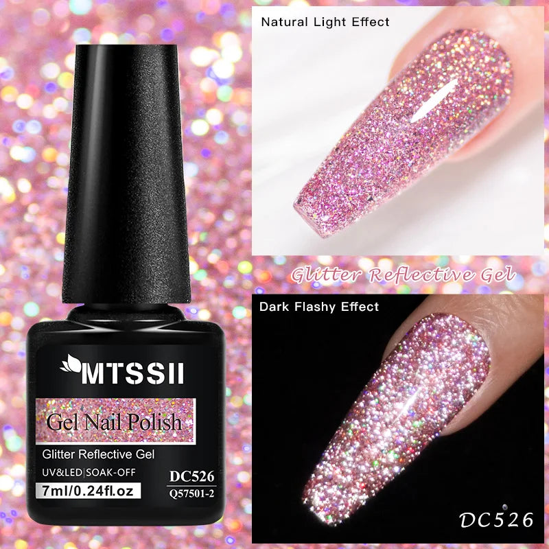 Mtssii 7ML Colorful Reflective Gel Nail Polish Glitter Sparkling Flash Glitter Gel Polish Semi Permanent Varnish Soak Off Nails