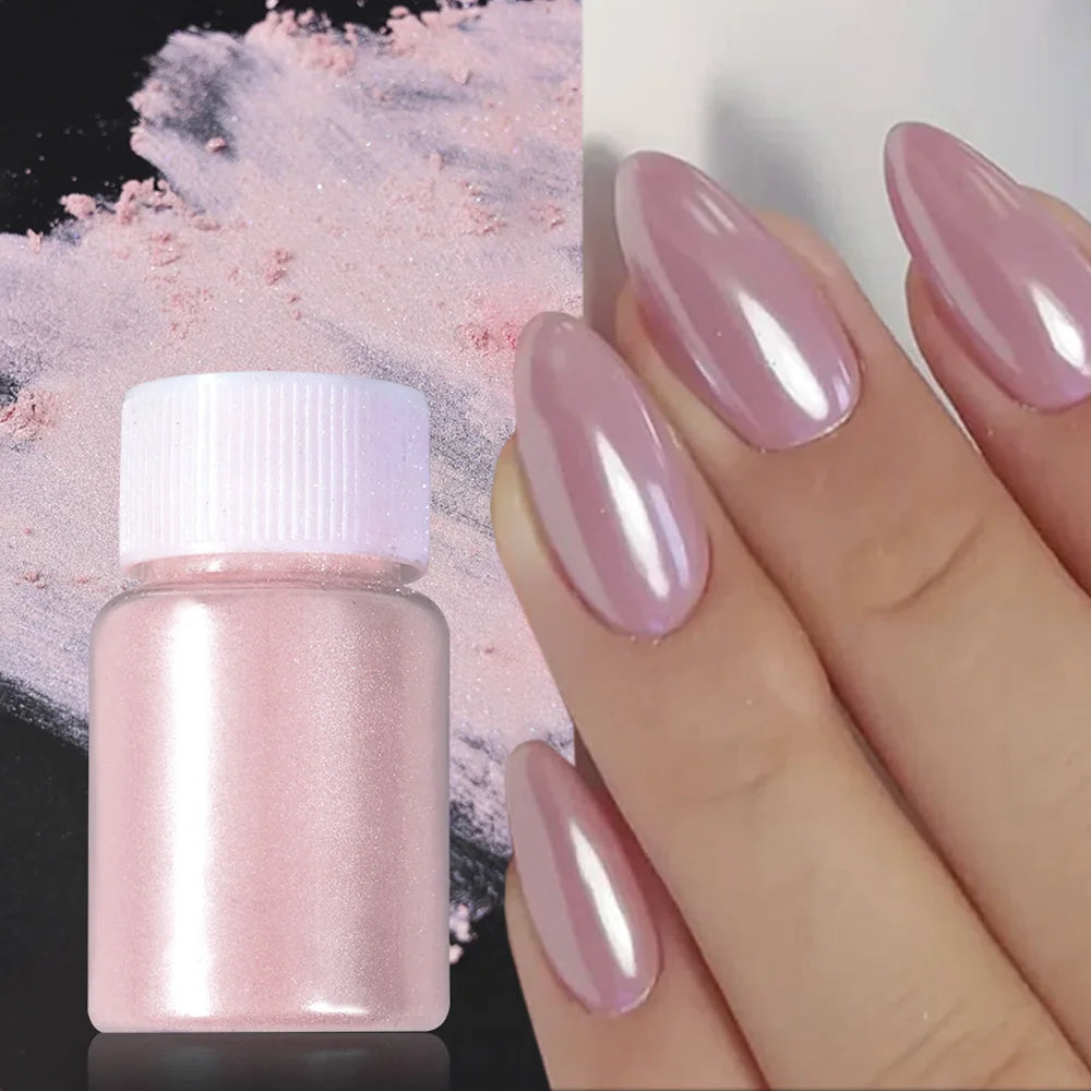 1Box Cherry Pink Chrome Pearl Nail Powder Gradient Mirror Effect Nail Art Glitter Auroras Rubbing Dust Nail Art Decoration 10g