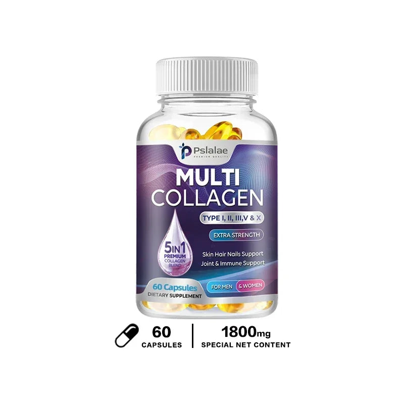 Multiple Collagen Complex - Types I, II, III, V, and X - Hair, Skin, Nail, Bones, Joint Health Support