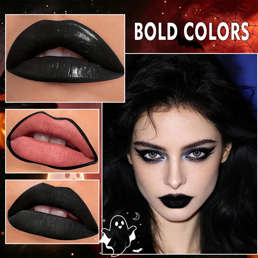 Halloween matte lip gloss, long-lasting and waterproof, highly pigmented and easy to apply, gothic style