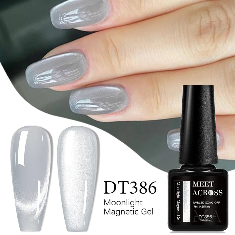 MEET ACROSS Pink Red Cat Eye Gel Nail Polish 7ml Jelly Amber Cat Magnetic Gel Nail Soak Off UV LED Semi Permanent Gel Nail Art