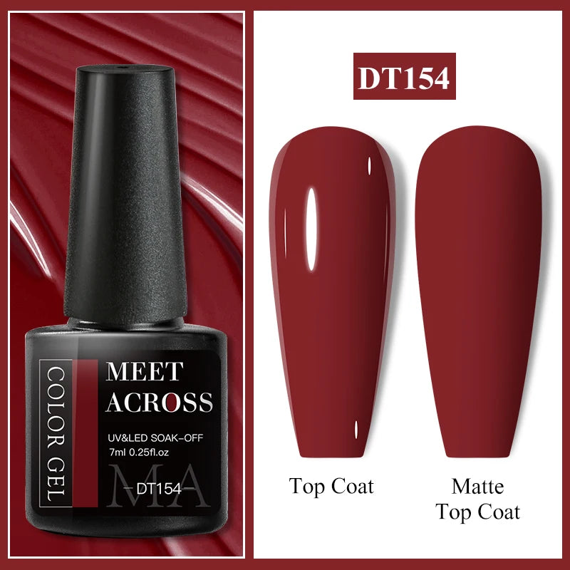 MEET ACROSS 7ml Black White Red Gel Nail Polish Glitter Semi Permanent Nail Supplies Gel Vernis for All-Season Nails Design