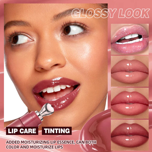 QIBEST Mirror Pearl Watery Crystal Jelly Lipgloss Lasting Moisturizing Lipstick Shine Glitter Lip Glaze Non Stick Cup Lip Makeup