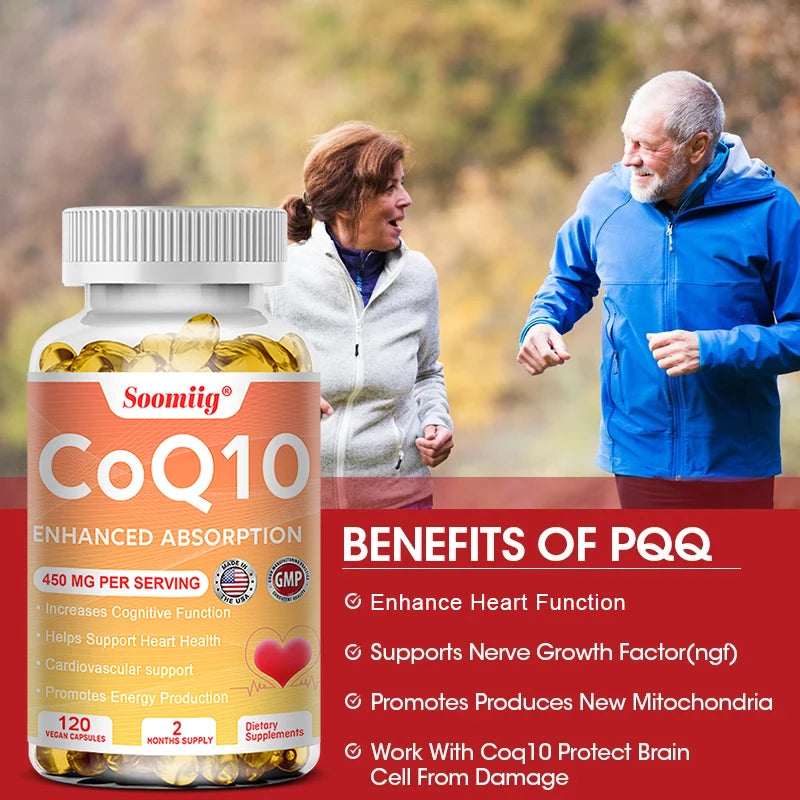 120pcs Q10 Coenzyme 450mg Capsules Cardiovascular and Heart Health Energy Vitamins Beauty and Health, Promote Blood Circulation