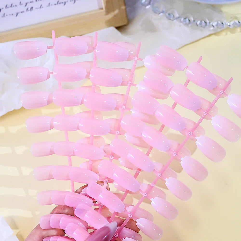 120pcs Pink Ombre Medium Coffin Press On Nails Glossy Handmade Acrylic Fake Nails Tips Gradient Design Artificial False Nails