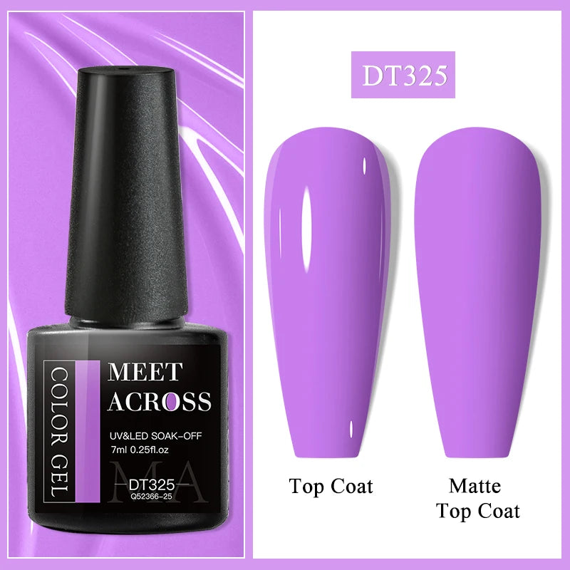 MEET ACROSS 7ml Purple Nail Gel Polish Semi Permanent Nail Art For Nails Decoration UV LED Painting Gel Varnish Nail Supplies