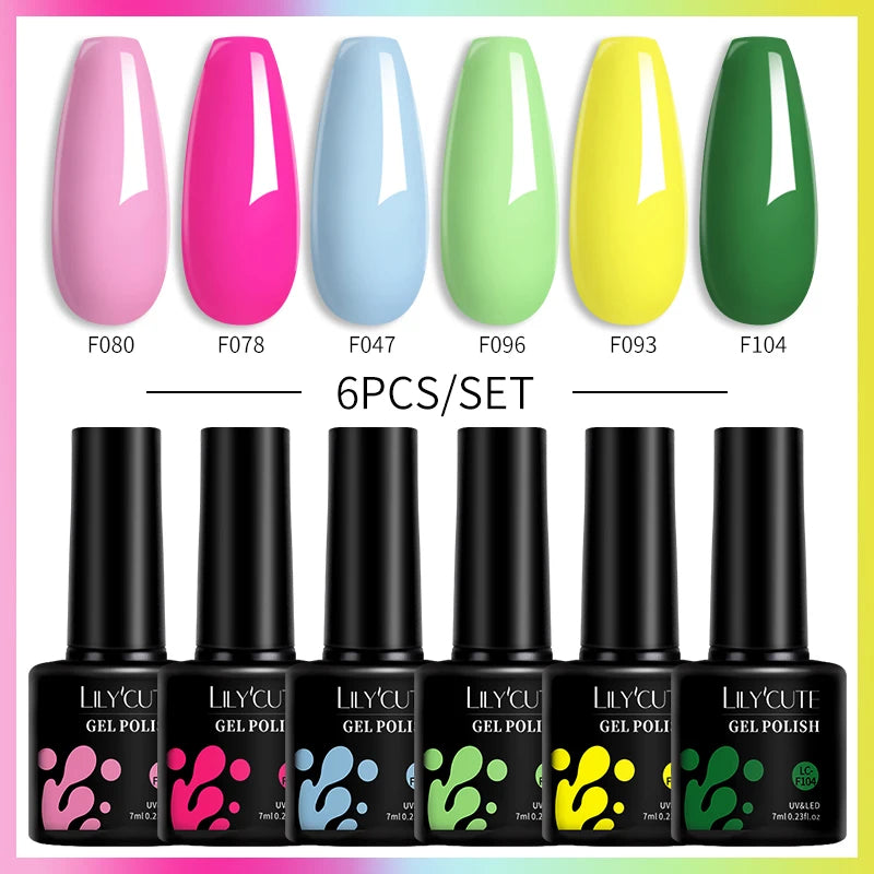 LILYCUTE 6PCs/Set Gel Nail Polish Set Kit Glitter Nail Gel Sequin Vernis Semi Permanent For Manicure Varnish UV LED Nail Art Gel