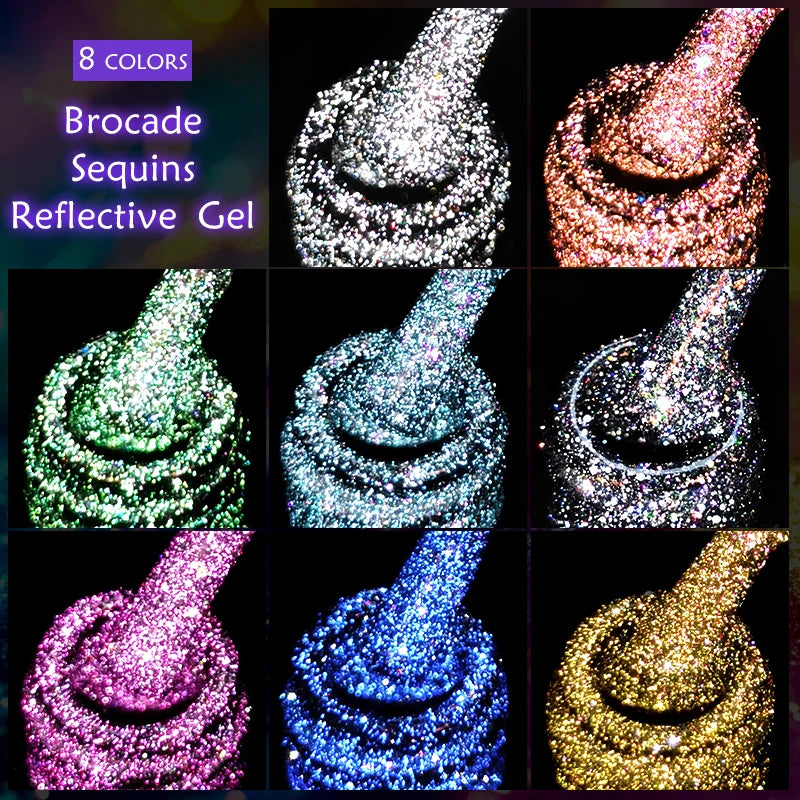Mtssii 7ML Colorful Reflective Gel Nail Polish Glitter Sparkling Flash Glitter Gel Polish Semi Permanent Varnish Soak Off Nails