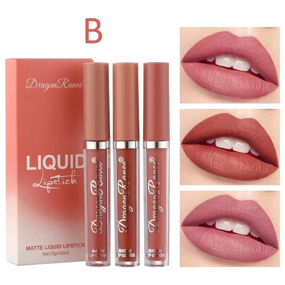 3-PCS Liquid Lipsticks Set – Long-Lasting Matte Lipsticks, Waterproof, Korean Beauty Cosmetics Makeup for Women