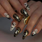 24pcs Halloween Blood French Fake Nail Tips Sweet Cool Bat Skeleton Pattern Round Almond Press on Nails Spider Web False Nail