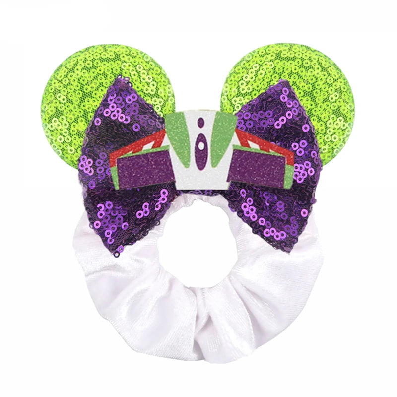 Disney Mouse Ears Velvet Scrunchies Hairband Women Elastic Ponytail Holder Girls Sequin Bow 2023 Kids Party DIY Hair Accessories