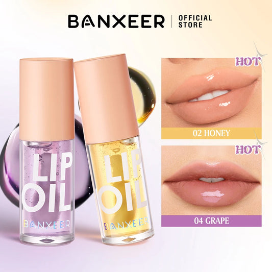 BANXEER Lip Oil Lip Gloss Moisturizing Fruit Flavoured Plumper Non-Sticky Long Lasting Repairing Primer Lip Balm Care Cosmetics