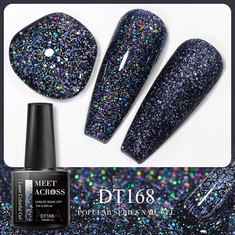 MEET ACROSS 7ml 140 Colors Glitter Gel Nail Polish Fluorescent Laser Semi Permanent Soak Off Nail Art UV Gel Varnish Manicure