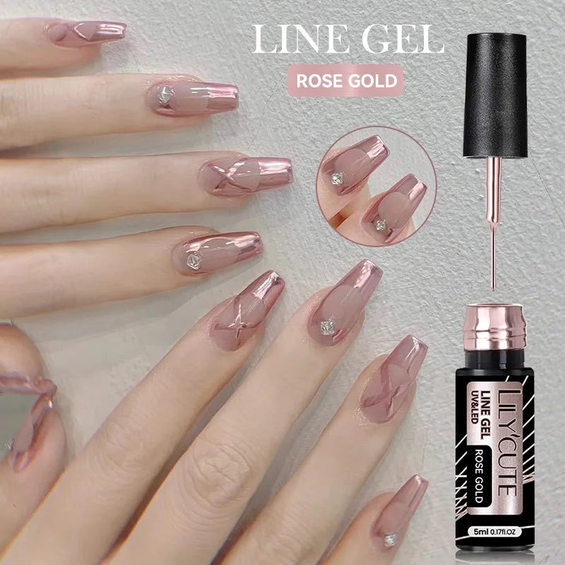LILYCUTE 5ml Line Art Gel Nail Polish Gold Silver DIY Drawing Gel Reflective Glitter Design Semi Permanent Painting Gel Varnish