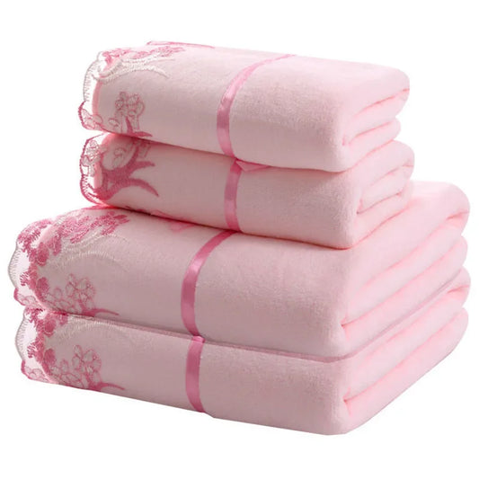 Lace Embroidered Bath Towel Set Microfiber for Adults Colourful Tree Bathroom Face Bath Towels Quick Dry Family Set Large Thick