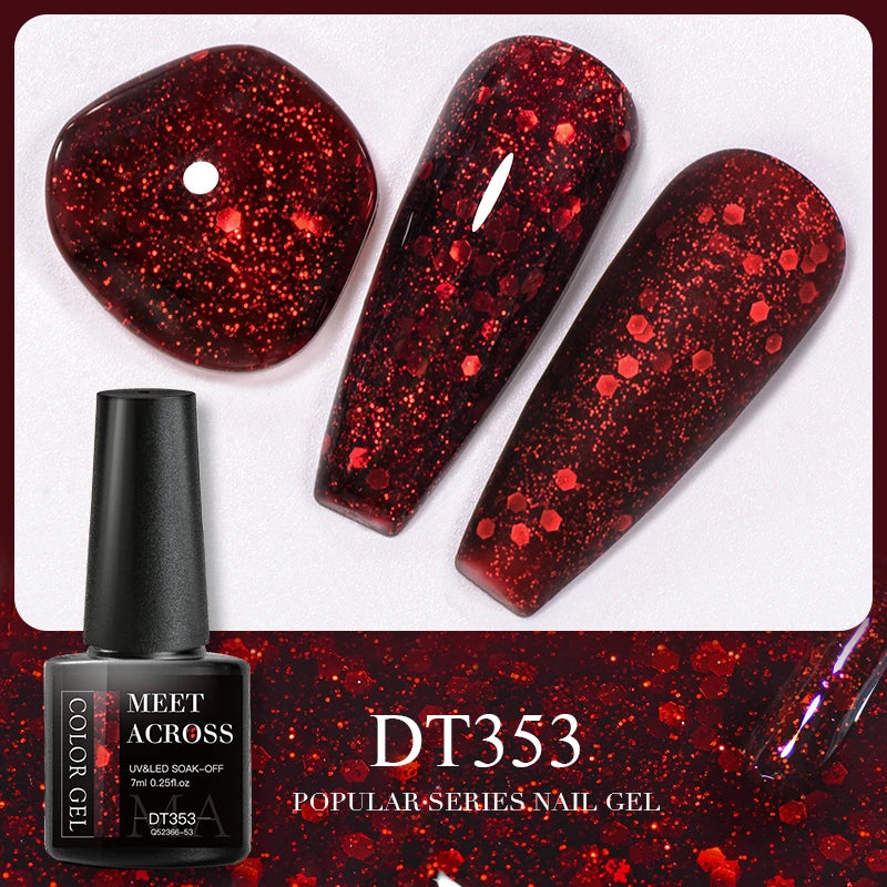 MEET ACROSS 7ml 140 Colors Glitter Gel Nail Polish Fluorescent Laser Semi Permanent Soak Off Nail Art UV Gel Varnish Manicure