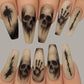 24PCs Halloween Nail Art Horror Black Skeleton Long Ballet Coffin Fake Nails Matte Press-on Nails with 1 Jelly Glue 1 Nail File