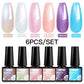 Mtssii 6PCS/Set Sparkly Nude Pink Gel Nail Polish Glitter Semi Permanent Nail Art LED UV Soak Off Gel Varnish Nail Supplies