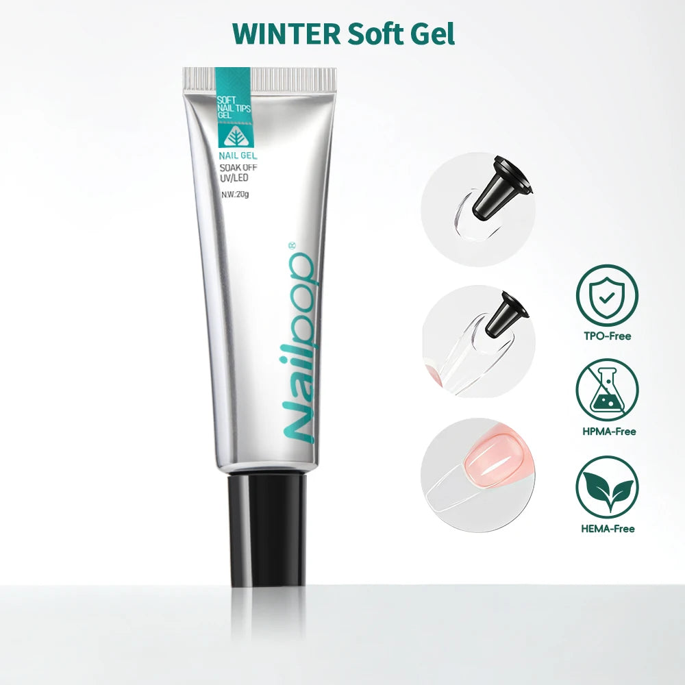 Nailpop Soft Nail Tips Gel SUMMER WINTER EDITION with Vitamin E Formula for Press on Nails Strong Hold and Beautiful Nails 20g