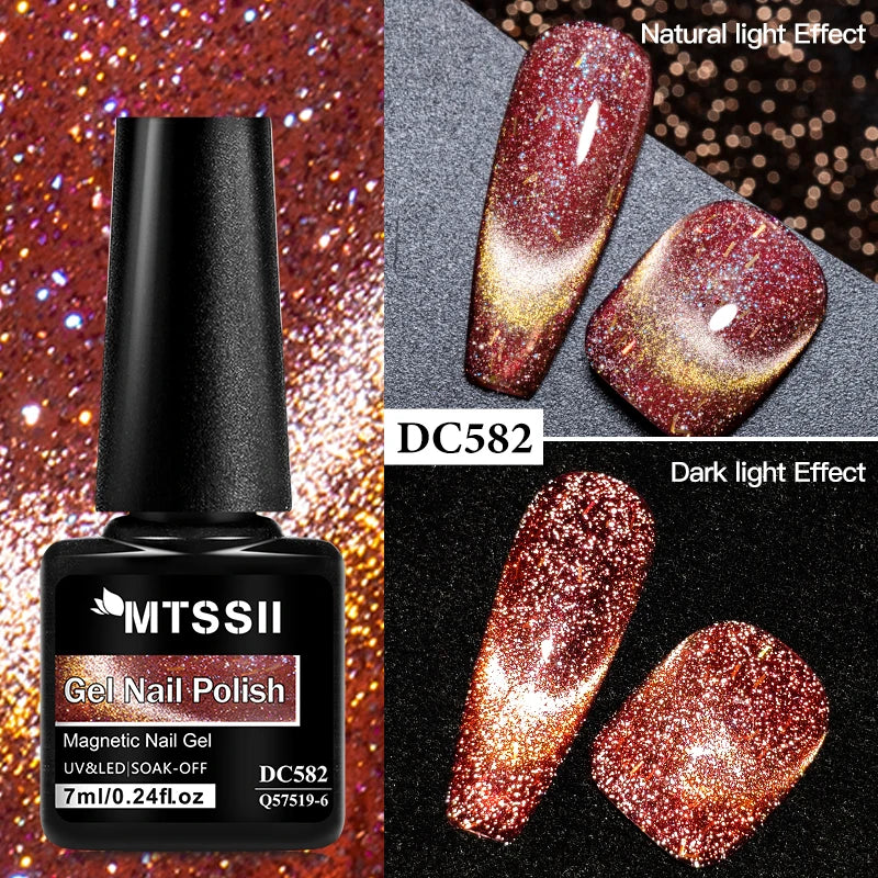 7ml Sparkling Glass Bead Cat Magnetic Gel Nail Polish Flash Black Spar Red Color Semi Permanent Soak Off UV Summer Gel Varnish