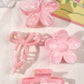 4Pcs Autumn Winter Burgundy Bow Square Flower Hair Claw Clips for Women MultiStyle Red Fashion Hair Accessories Headwear Hairpin