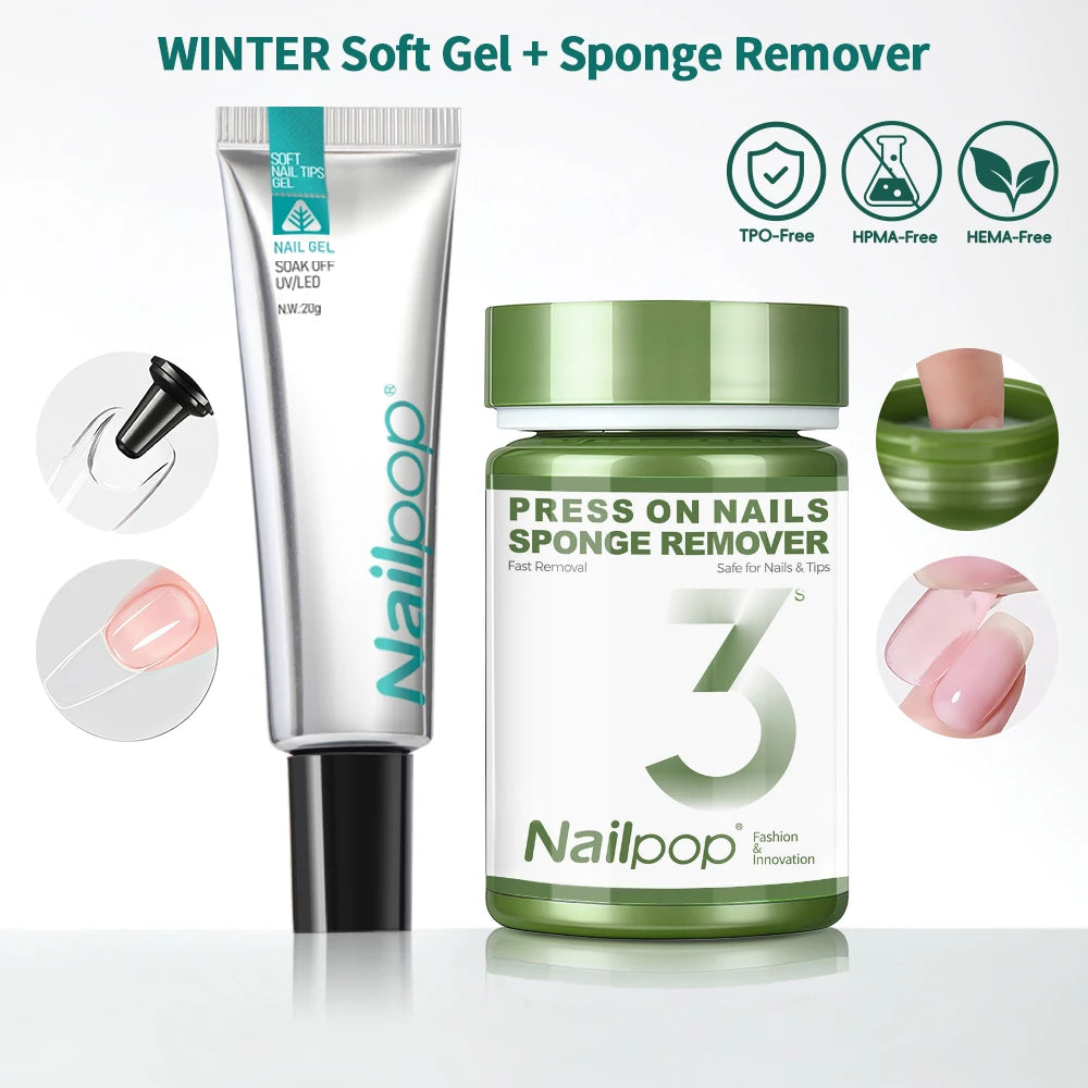 Nailpop Soft Nail Tips Gel SUMMER WINTER EDITION with Vitamin E Formula for Press on Nails Strong Hold and Beautiful Nails 20g