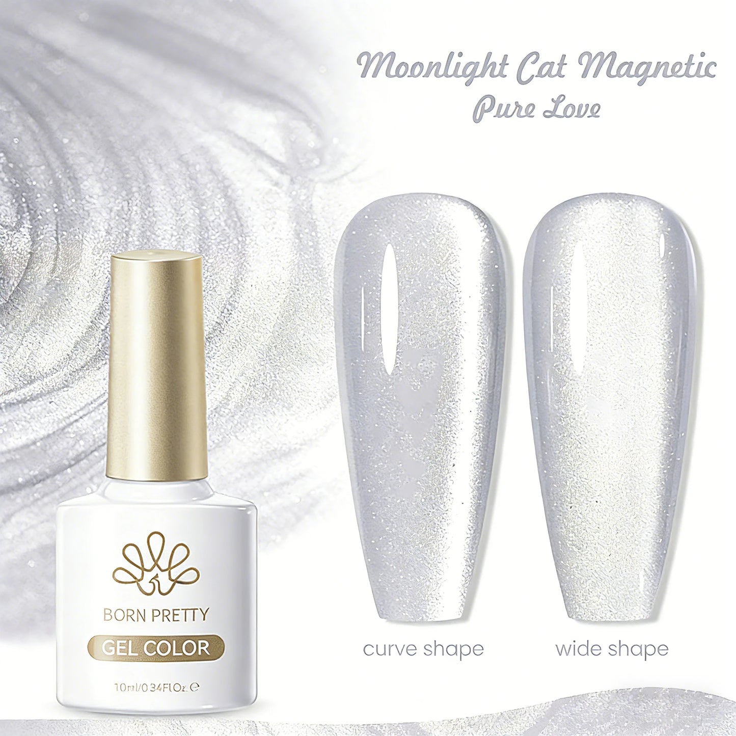 BORN PRETTY 10ml Flow Light White Cat Magnetic Gel Nail Polish Ultra Shine Soak Off UV Gel Mirror Glass Bead Gel Nail Art