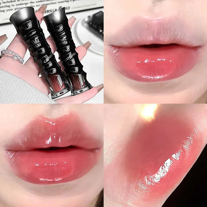Crystal Punk Red-Brown Glossy Lip Stain Mirror Lip Glaze Sheer Nude Glitter Lip Tint Watery Shine Plumping Makeup Cosmetics