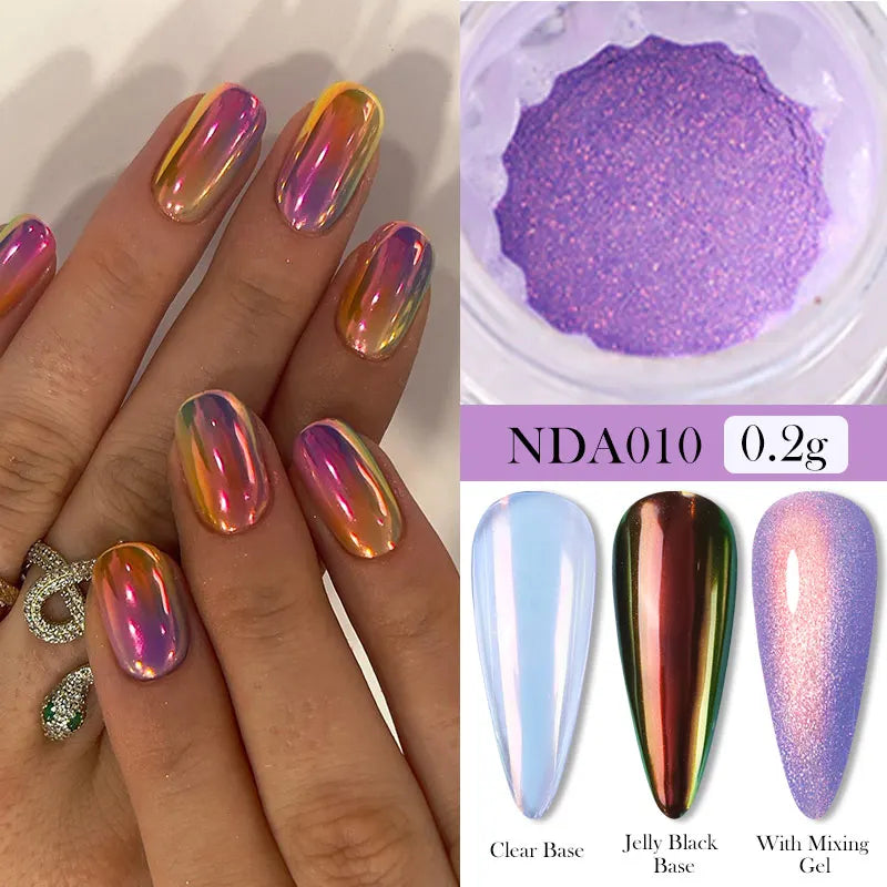 NICOLE DIARY 5g Aurora Pearl White Pink Nail Powder Pigments Metallic Rubbing Dust Moonlight Effect Nail Arts Decoration