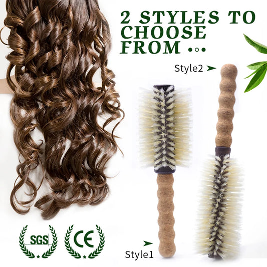 Personalized Boar Bristles Hair Brush Cork handle Round Barrel Hair Comb For Curling  Anti Static Roller HairBrush Wood Combs