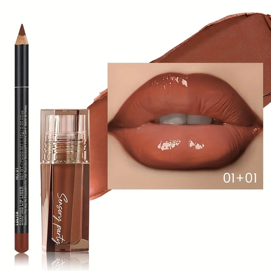 Hydrating Lip Gloss & Lip Liner Set - Define Your Lips with 3D Precision,Perfectly Versatile for Every Makeup Style