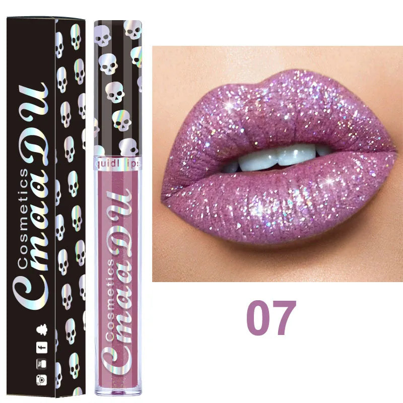 8 Colors Shiny Lip Gloss Laser Skull Diamond Phantom Metal Lipgloss Cosmetic Makeup Beauty Tools For Women Girls