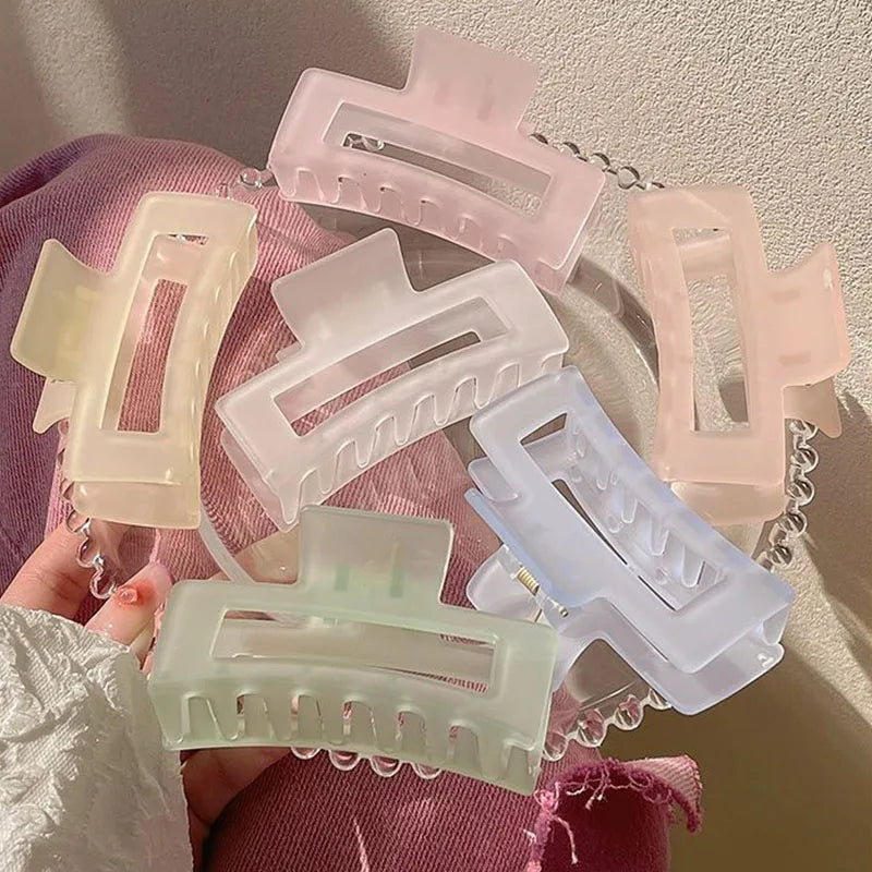 New Women Elegant Transparent Frosted Rectangle Hair Claws Lady Sweet Hair Decorate Toothed Hair Clips Fashion Hair Accessories