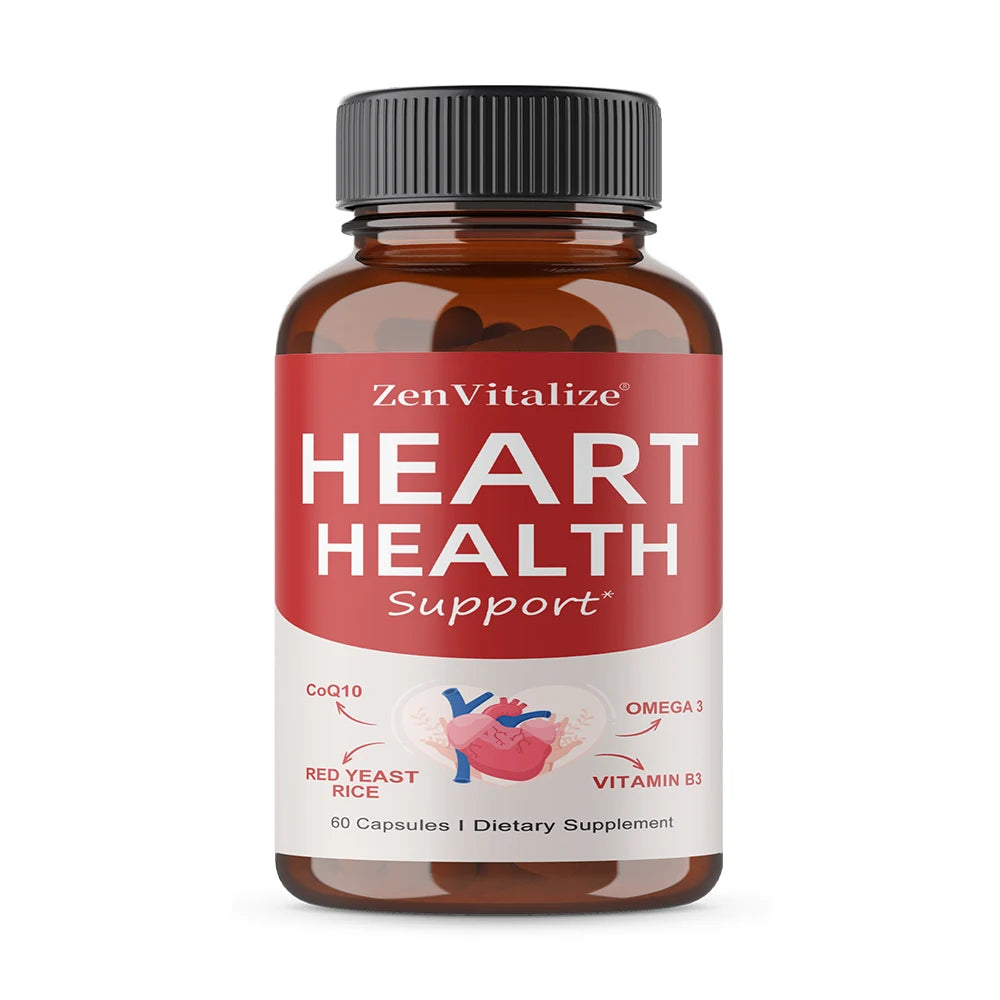 Heart Health Support Supplement - CoQ10, Omega 3, Red Yeast Rice, Vitamin B3, Promotes Healthy Cholesterol Levels - Non-GMO