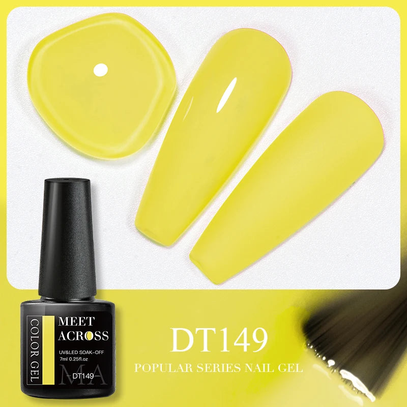 MEET ACROSS 7ml 140 Colors Glitter Gel Nail Polish Fluorescent Laser Semi Permanent Soak Off Nail Art UV Gel Varnish Manicure