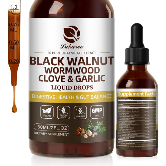 Lukaree 60ML Black Walnut  Drop with Wormwood Clove & Garlic Support Digestion and Immune Health, Detoxify the Body Antioxidant