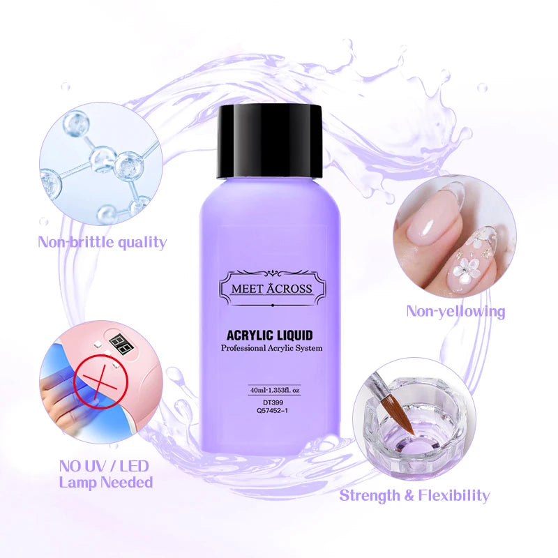 MEET ACROSS 40ml Acrylic Liquid Monomer For Nails Nail Art Carving Extension For Acrylic Powder Acrylic Crystal Liquid Manicure