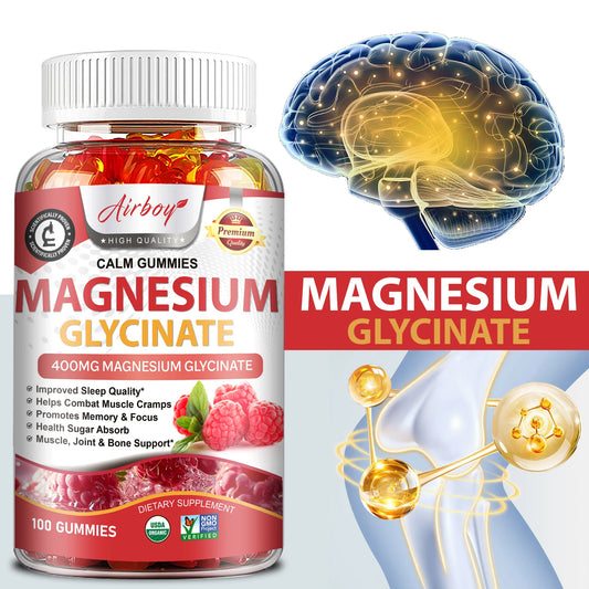 Magnesium Glycinate Gummies - Reduces Stress and Anxiety, Improve Sleep Quality, Support Memory, Concentration & Muscle Spasms