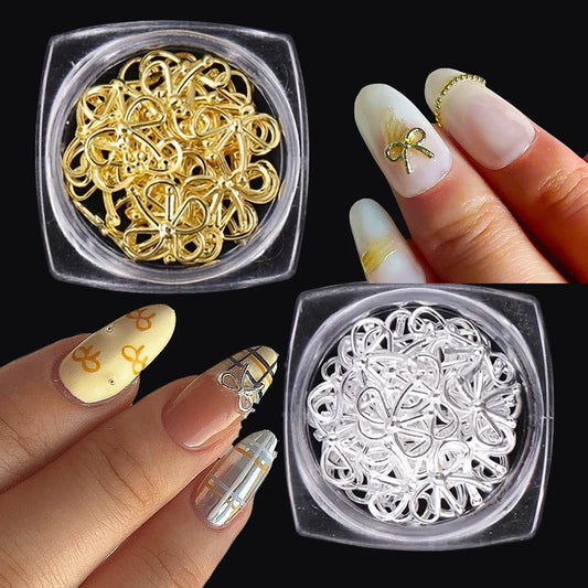 30pcs Gold Alloy Bowknot Nail Art Decoration Charms 3D Luxury Y2K Bow Nail Art Supplies DIY Christmas Press On Nail Design Suppl