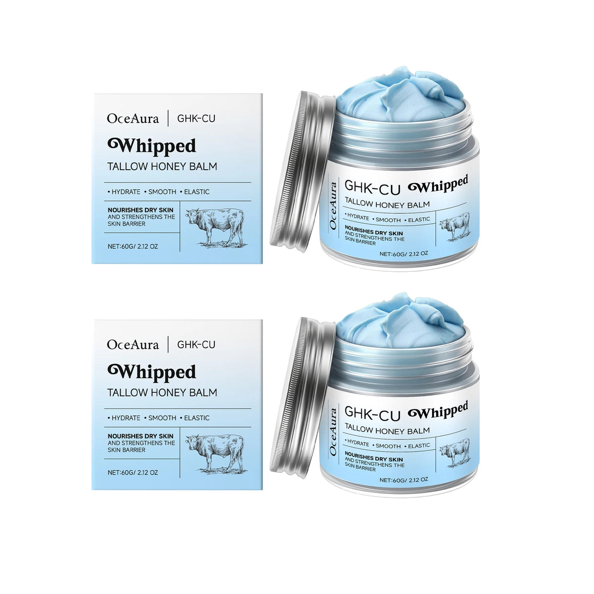Ghk-Cu Beef Tallow Honey Balm Repair Dry Skin Deep Hydration Nourish Non-Greasy Brightening Even Skin Whipped Tallow Honey Cream