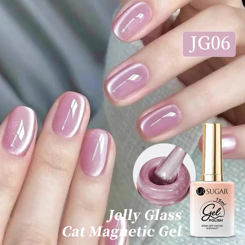 UR SUGAR 15ml Jelly Pink Cat Magnetic Gel Nail Polish Glitter ICE Soak Off Ceramic UV Gel Semi-permanent Nail Supplies Manicure