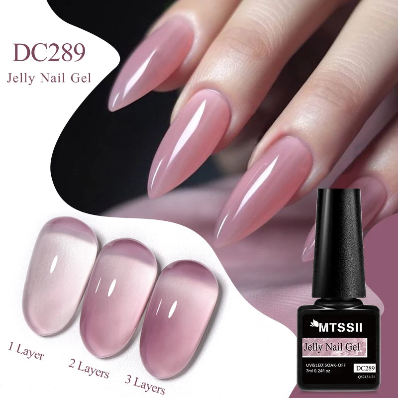 7ML Jelly Gel Nail Polish Black Crystal Translucent Dull Color Nail Art Gel Semi Permanent Varnish Soak Off UV LED Gel Polish