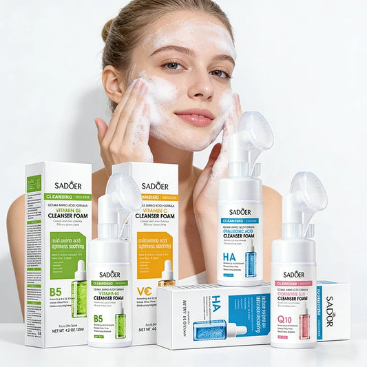 SAODER Q10 Vitamin C Facial Cleanser Face Wash Foam Facial Cleansing Mossee Moisturizing Brightening Facial Skin Care Products