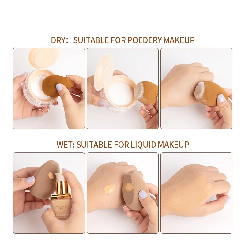 HEREIAM New Makeup Sponge Puff With Storage Bag Dry and Wet Professional For Foundation Soft Smooth Beauty Tools & Accessories