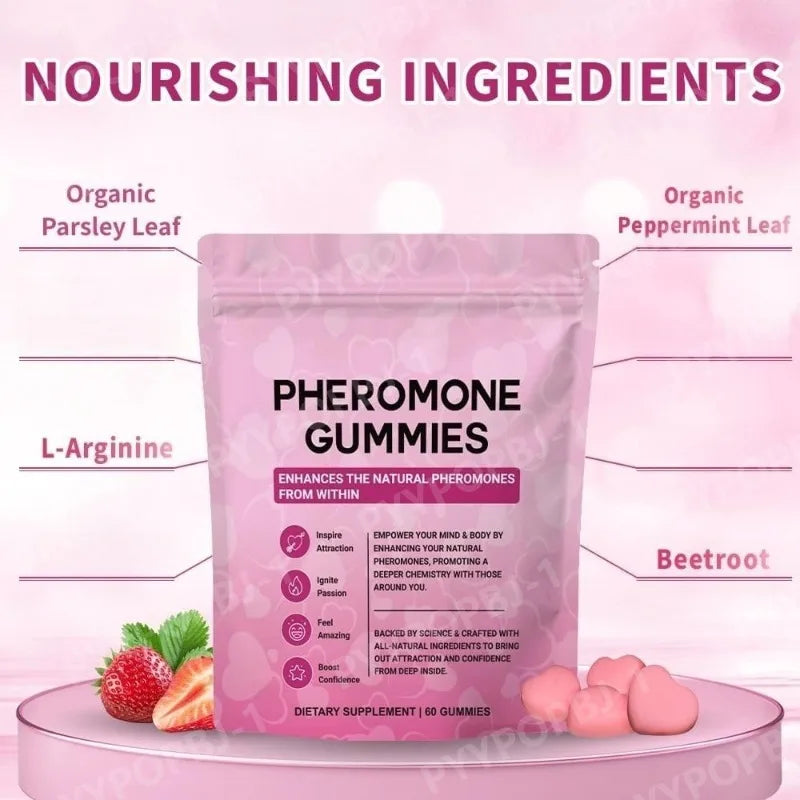 Strawberry Flavor Heart-shaped Pheromone Gummies for Women's Health Feminine Balance Gummies Daily Nutrient Support 60 Gummies