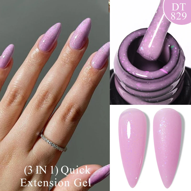 MEET ACROSS 7ml Rubber Base Gel Glitter Nude Pink White 2 In 1 Gel Nail Polish Nail Art Varnish For Nails Winter Autumn Manicure