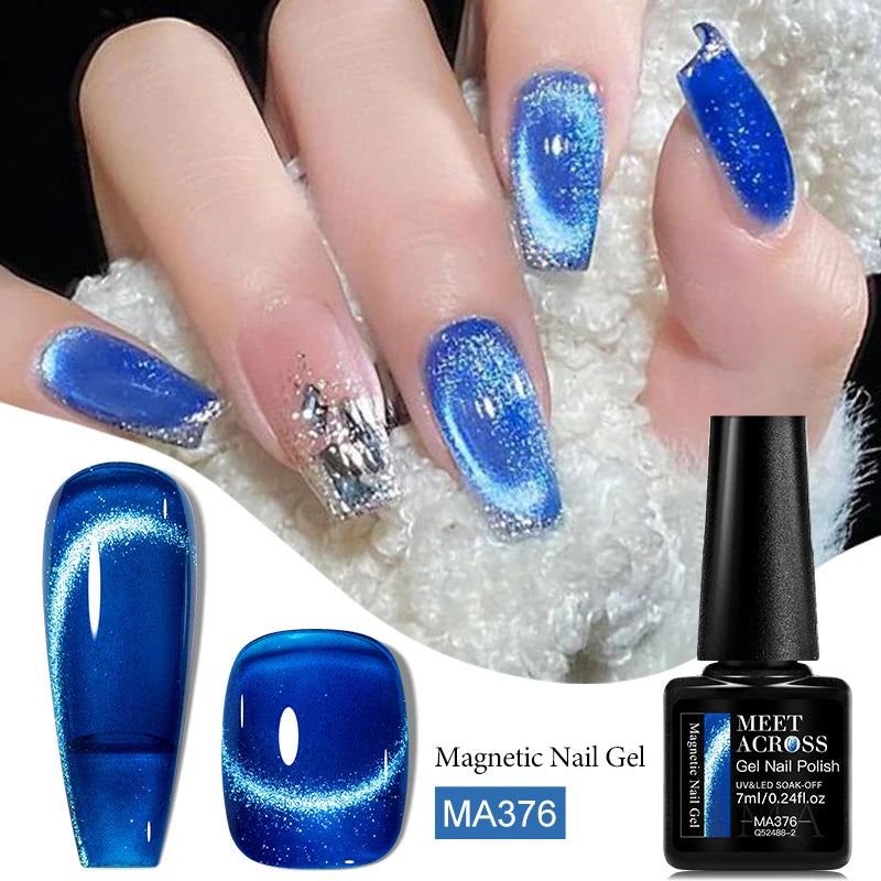MEET ACROSS Pink Red Cat Eye Gel Nail Polish 7ml Jelly Amber Cat Magnetic Gel Nail Soak Off UV LED Semi Permanent Gel Nail Art