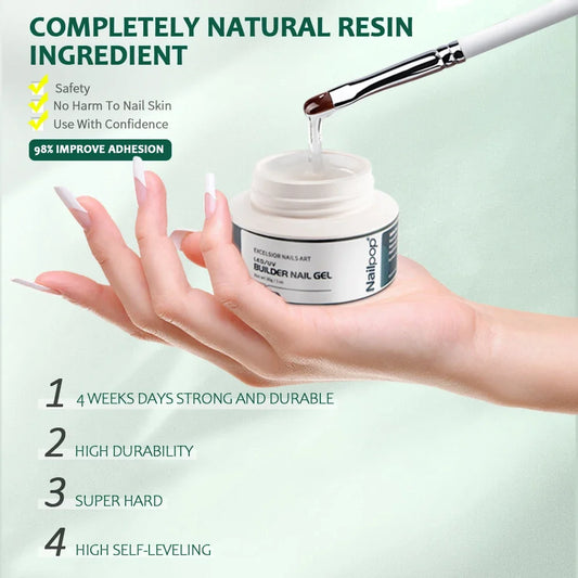 Nailpop 3 Colors Builder Nail Gel Kit Clear Nudes Pink Gel 30g Nail Art Manicure Set for Nails Extension Set with Base Top Coat